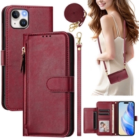 Étui en cuir de portefeuille multifonction à fermeture éclair pour Iphone 16 15 14 13 Mini 12 11 PRO MAX XS XR 8 7 PLUS 6 lanière de couverture de sac à main d'argent