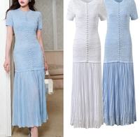 Nouvelle collection Printemps/Été 2026 : Ensemble Robe plissée à col rond style perles et strass, effet amincissant + Jupe à bretelles