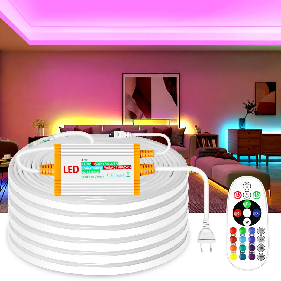 Flex Neon Bord 110V 220V Rgb 5050 Neon Licht Met Afstandsbediening Buiten Waterdicht Led Strip Wit Warm 2835 Led Tape Neon Buis