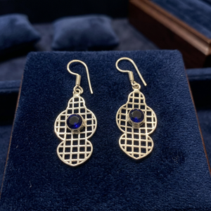 H.A. Boucles d'oreilles pendantes en argent allemand pour femmes, style tribal, avec zircon et breloques bleues, bijoux de fête et cadeaux - Product Image 3