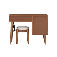 Ensemble de coiffeuse de maquillage en bois avec prise de charge et port USB et tabouret, coiffeuse avec 3 tiroirs de rangement