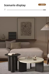 Tavolino da Salotto Rotondo <span class=keywords><strong>in</strong></span> Legno Massello con Piano <span class=keywords><strong>in</strong></span> Pietra, di Lusso, <span class=keywords><strong>per</strong></span> Casa - Product Image 3