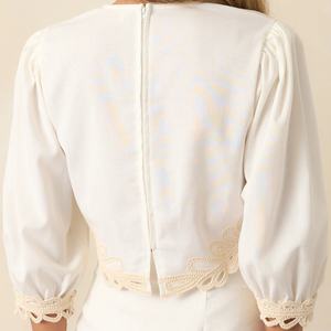 Conjunto de Dos Piezas de Encaje de Alta Gama con Bordado Sólido para Mujer, Mangas Largas, Estilo Casual Bohemio, Traje Formal de Dos Piezas para Mujer - Product Image 6