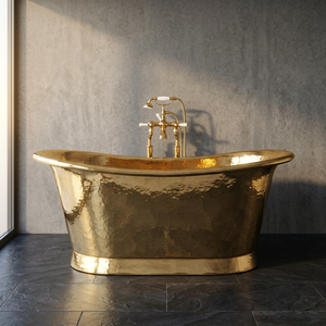 Baignoire autoportante en laiton martelé, cuivre brillant de luxe, écologique, sans couvercle, ovale, pour adultes, pour la maison - I H C - Product Image 3