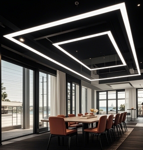 Tùy chỉnh hiện đại trang trí tuyến tính <span class=keywords><strong>LED</strong></span> ánh sáng lịch thi đấu hình chữ nhật treo mặt dây chuyền với thanh dài Hệ thống hình chữ nhật treo ánh sáng - Product Image 1