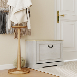 Shoe <b>Storage</b> Bench With 1 Flip Drawer Adjustable <b>Shelf</b> Small Shoe Cabinet For Entryway Hallway Bedroom Antique White - Product Image 2