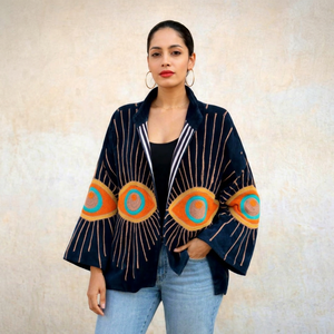Veste en velours pour femme, faite main, motif œil protecteur, brodée, style bohème, audacieuse et artistique, streetwear, pour festival - Product Image 1