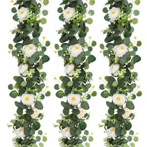 Guirnalda de Rosas y Eucalipto Artificial para Decoración de Mesa en Bodas y Fiestas, Fondo Floral con Tacto Real - Product Image 5