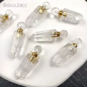 PM45898 cristalli di quarzo trasparente trasparente pietre di guarigione punto prisma esagonale bottiglia di profumo ciondolo per la creazione di gioielli placcato in oro