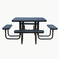 Ensemble de mobilier d'extérieur table de pique-nique carrée en acier expansé 46 "commerciale avec banc chaise de table à manger extérieure en métal pour restaurant