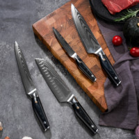 Peralatan Masak Promo Panas 6Pcs Pisau Santoku Baja Damaskus Gagang G10, Pisau Serbaguna, Pisau Pengiris Tulang, Pisau Ambidextrous, Set Pisau Bilah Poles