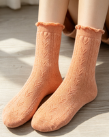 Chaussettes montantes personnalisées en laine mélangée tricotée texturée à paillettes avec volants pour femme, idéales pour l'hiver et le quotidien – Vente en gros