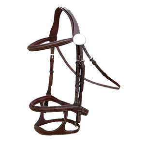 Bride de cheval équestre en cuir de haute qualité Double muserolle confortable avec casque pour l'équitation - Product Image 1