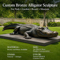 Sculpture d'alligator en bronze grandeur nature, grande œuvre d'artisanat métallique d'extérieur, statue de faune antique moulée à la main pour parc, jardin, complexe hôtelier, musée