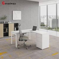 Escritorio Ejecutivo Moderno en Forma de L de Madera con Gabinete de Pedestal para Gestión de Cables, Mesa de Oficina para Gerentes