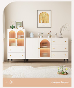 <span class=keywords><strong>Buffet</strong></span> de rangement à plusieurs tiroirs en bois massif à rayures verticales crème moderne français pour le salon - Product Image 3