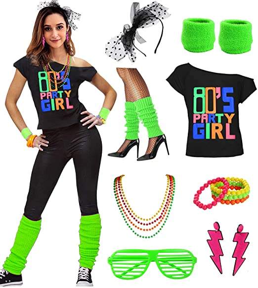 Accesorios para disfraz de mujer, traje I Love the 80's Disco 80s