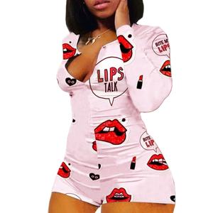 Sıcak satış seksi streç Romper gecelikler V boyun Bodysuit pijama kız ev pijama Nightclothes Shorts şort ve uzun kollu - Product Image 1