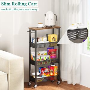 Narrow Laundry <b>Cart</b> 3 Tier Metal <b>Storage</b> Rack With Wheels For Bathroom Kitchen Organization - Product Image 5