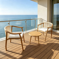 Massives Teakholz Outdoor-Möbelset Balkon Seilgeflecht Freizeitstuhl mit Rundem Kaffeetisch