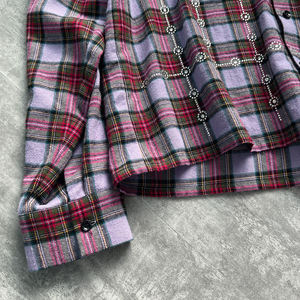 Streetwear à la mode décontracté boutonné T-shirts hommes surdimensionné strass à manches longues t-shirt personnalisé flanelle coton chemise à carreaux - Product Image 4