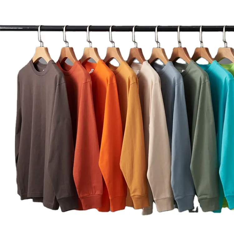 24 Color 210 Gsm 17s Cotton Men's Long Sleeve Unisex Basic Crew Neck Custom Blank Plain Men Tee T Shirt