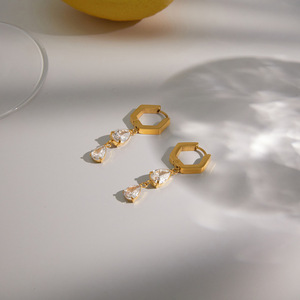 Pendientes Colgantes con Forma de Gota de Agua, Aleación de Zinc, Engaste de Garra, Joyería para Fiesta, Acero Inoxidable, Diseño Geométrico - Product Image 4