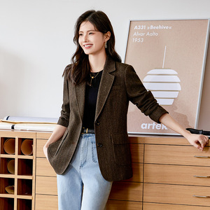Women's <b>Brown</b> <b>Wool</b> Blazer Coffee Colored Solid Color Anti-Wrinkle Suit Jacket For Spring 2025 Elegant High End Mothers Commuters - Product Image 1