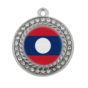 2.4cm grosir Fashion Fashion jins bendera nasional kalung liontin gantungan kunci menjuntai lingkaran perhiasan pesona