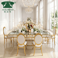 Meubles de banquet haut de gamme professionnels, pendentifs en cristal, tables rectangulaires de mariage avec plateau en verre