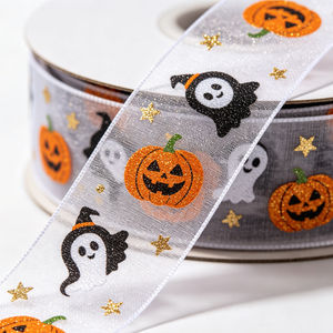 Ruban en organza transparent de luxe sur mesure avec nœud personnalisé, boîte cadeau avec logo personnalisé, pour décoration de fête d'Halloween - Product Image 4