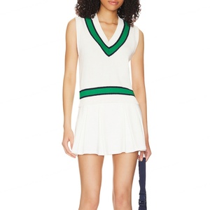 Robe de tennis mini pour femme à col en V, haut sans manches bicolore avec jupe plissée à séchage rapide, ensembles de vêtements de sport actifs - Product Image 6