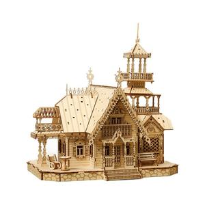 Maqueta de Madera 3D de Villa Retro Iluminada, Modelo de Ensamblaje DIY, Rompecabezas Educativo Hecho a Mano - Product Image 5