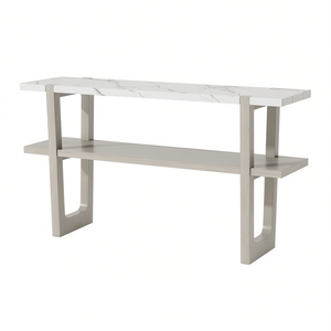 Consolle con Piano Effetto Marmo, Mobile Contenitore per Ingresso e Soggiorno, Grigio Lavato, Legno Massello e MDF - Product Image 1