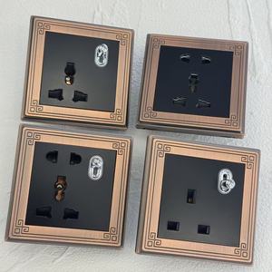 13A phổ <span class=keywords><strong>5</strong></span> lỗ ổ cắm hợp kim kẽm 86 chuyển đổi chuyển đổi retro màu xanh lá cây Bronze Red Antique Brass 1/2/3/4 gang biệt thự Đức Pháp - Product Image 4