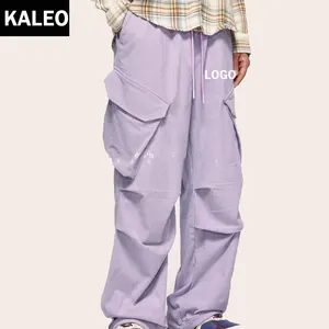 KALEO Pantalon cargo en velours côtelé de haute qualité avec logo personnalisé Pantalon large à plis parachutés au genou Pantalon imprimé Pantalon de survêtement pour hommes