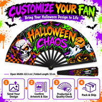 Éventail Pliant Personnalisé de Luxe en Gros, 33 cm (13 pouces), en Plastique, Bambou ou Bois, pour Halloween et Marchés
