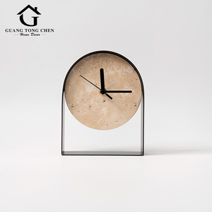 Décoration de salon de luxe, décoration d'intérieur, ornement d'horloge en pierre de grotte en métal - Product Image 2