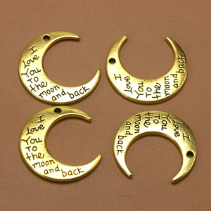 Ciondoli a forma di luna 'I LOVE YOU to the MOON and BACK' in lega di zinco color argento antico, per creazione fai da te, accessori per gioielli - Product Image 2