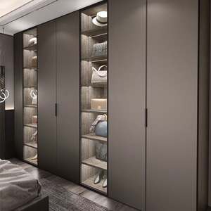 Armadio a 6 Ante Scorrevoli in Stile Minimalista di Lusso, Grigio, con Mobile Superiore e Laterale per Arredamento Domestico - Product Image 2