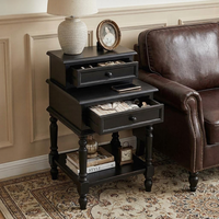 Table de chevet noire à 2 tiroirs avec étagère ouverte, table d'appoint multifonctionnelle pour chambre à coucher et salon