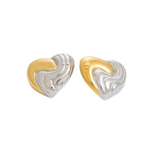 Pendientes con forma de corazón chapados en oro de dos tonos para mujer, uso diario - Product Image 5