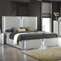 Ensemble de meubles de chambre à coucher en bois assemblé 5 pièces gris clair brillant moderne avec rangement, lits Queen/King Size et table de chevet YIFAN