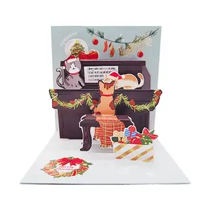 Factory Wholesale Custom Printing Handmade Holiday Merry Christmas 3d Pop Up Greeting Cards With Envelopes