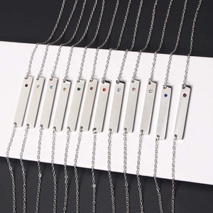 Collana Girocollo a Barra da Donna in Acciaio Inossidabile Lucidato a Specchio con 12 Pietre Portafortuna e Strass, Personalizzabile, Argento e Oro - Product Image 2