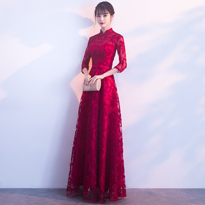 Chinese Style Wedding Dress Women Red Lace Long Sleeve Traditional Formal Occasion Elegant Spring Bridal Gown - Product Image 4