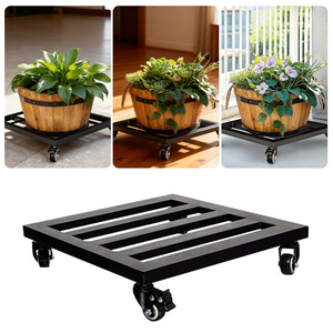 Square Flower <b>Pot</b> <b>Stand</b> 30x30x8cm Iron With Casters Portable For Indoor Outdoor Planting - Product Image 1