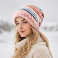 Bonnet unisexe en tricot chaud d'hiver, style décontracté, motif blocs arc-en-ciel, avec cache-oreilles, grande taille, effet amincissant pour le visage, idéal pour les voyages