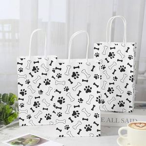 Sacs à friandises en papier motif empreinte de patte d'animal avec poignées, noirs et blancs, réutilisables, décoratifs, pour bonbons et cadeaux, sacs pour fêtes canines - Product Image 4