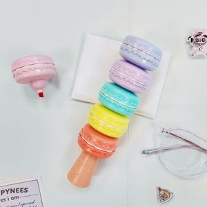 ปากกาเน้นข้อความแบบมินิ ลายการ์ตูนน่ารัก รูปมาการอง 6 สี ชุดเครื่องเขียนสำหรับสำนักงานและโรงเรียน ขายส่ง - Product Image 1
